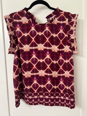 DR2 purple and pink abstract ruffle sleeveless blouse